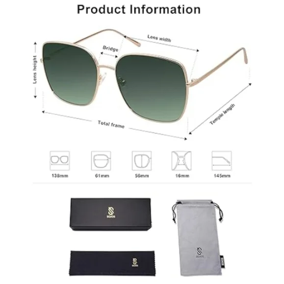 Oversized Square Metal Frame Sunglasses Flat Lens SJ1146 Green - Picture 5 of 5